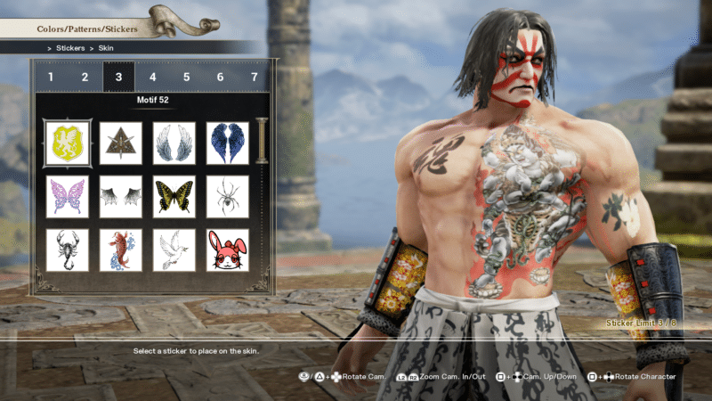 Soul Calibur VI création personnage tatouages