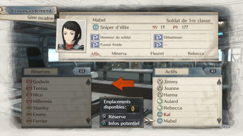 Valkyria Chronicles 4 gestion d'escouade