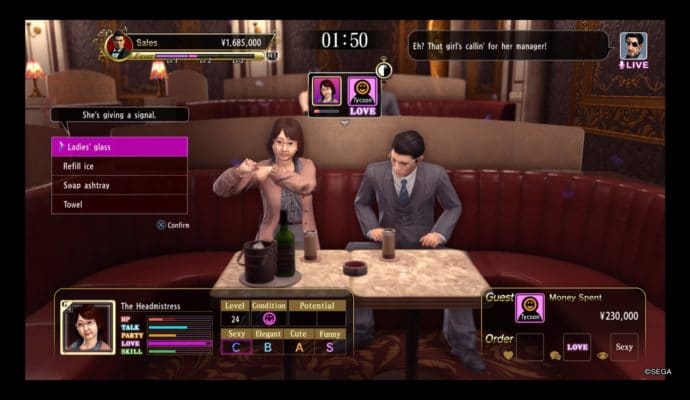 Yakuza Kiwami 2 hôtesse signe 2