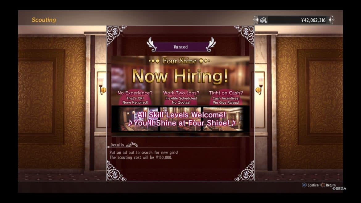 Yakuza Kiwami 2 Hôtesse recrutement