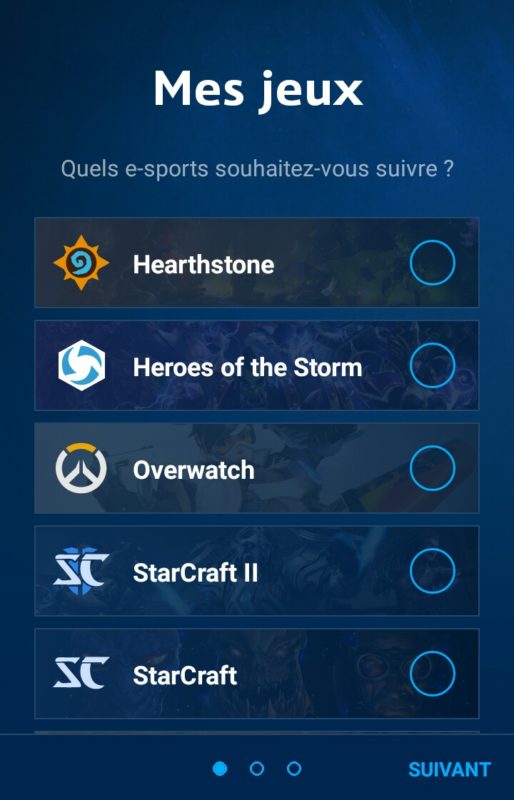 Application Blizzard eSport choix des jeux