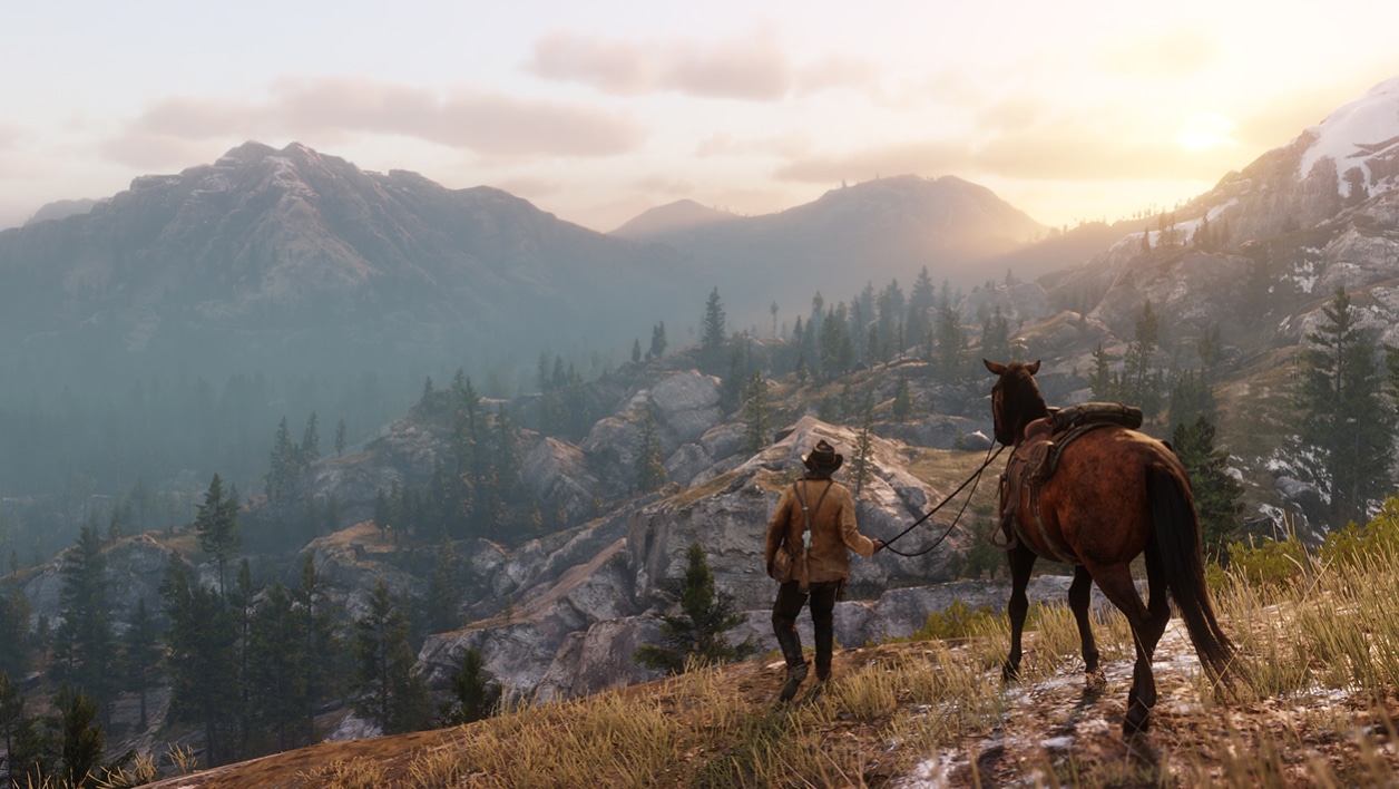 Red Dead Redemption 2 Arthur contemple le décor