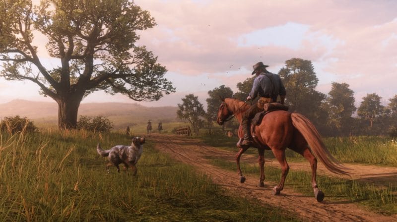 Red Dead Redemption 2 - grand espace, cheval, chien