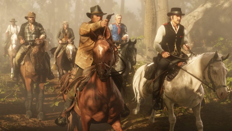 Red Dead Redemption 2 - attaque, chevaux, bois