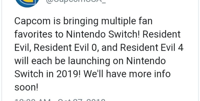 Resident Evil - Tweet annonce Switch