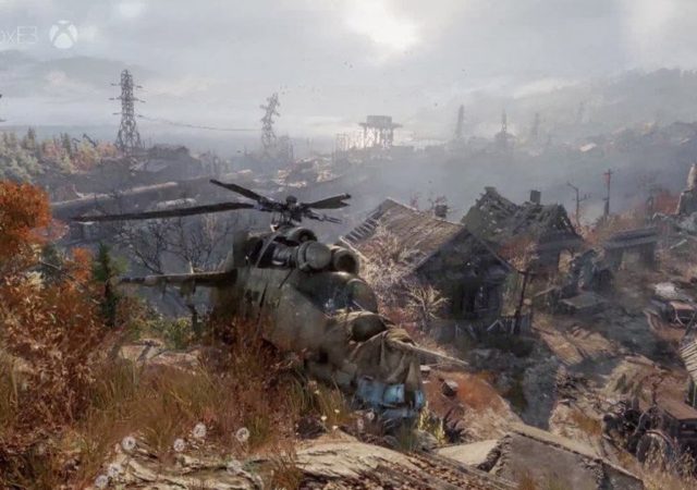 Metro Exodus ce qu'il reste d'un hélicoptère dans ce paysage dévasté