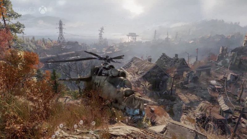 Metro Exodus ce qu'il reste d'un hélicoptère dans ce paysage dévasté