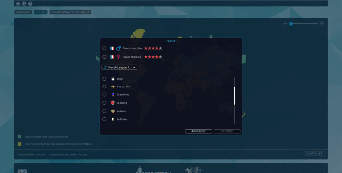 Pro Basketball Manager 2019 - choix équipes