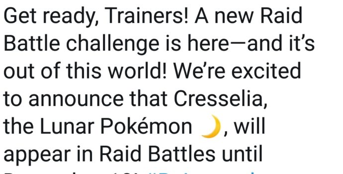 Pokémon GO - Annonce Twitter Cresselia