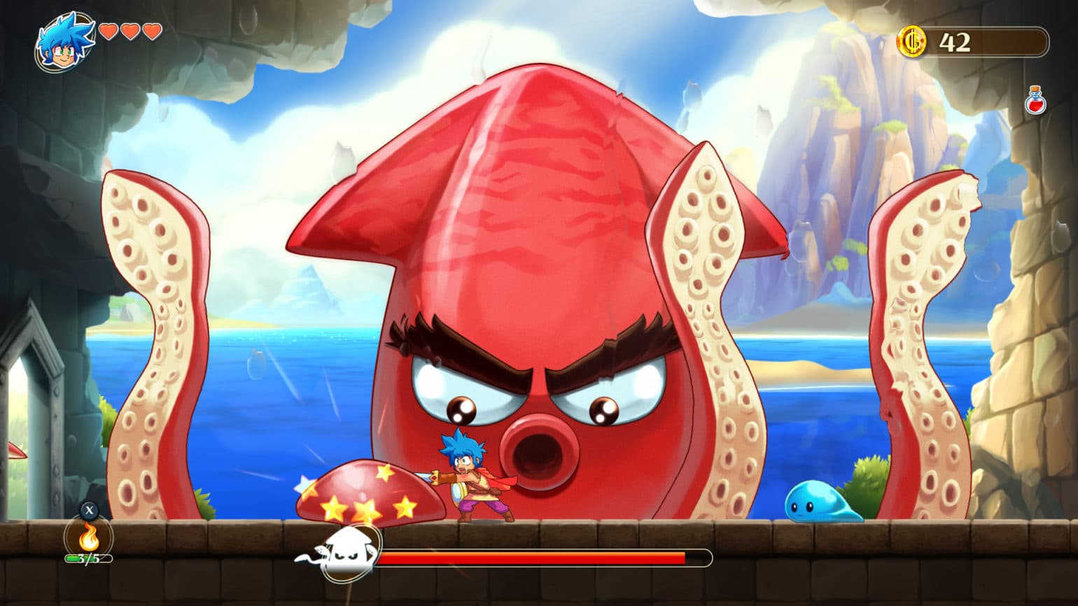 Monster Boy et le Royaume Maudit boss poulpe