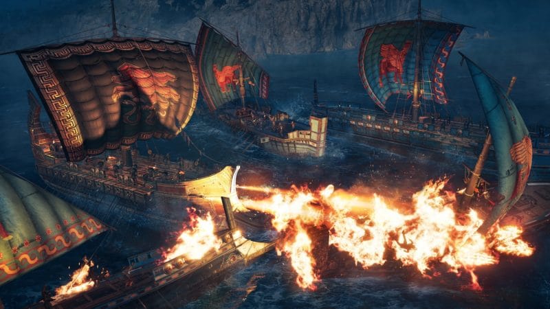 assassin's creed odyssey l'héritage de l'ombre bataille navale feu