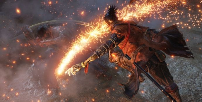 sekiro notre samourai prépare un tour de son bras squelettique où l'ennemi ne triomphera pas