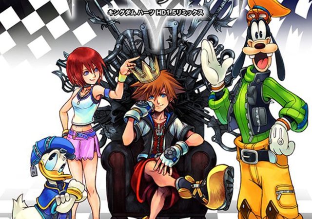 Kingdom Hearts III Sora sur son trone accompagné de Kairi Donald et Dingo