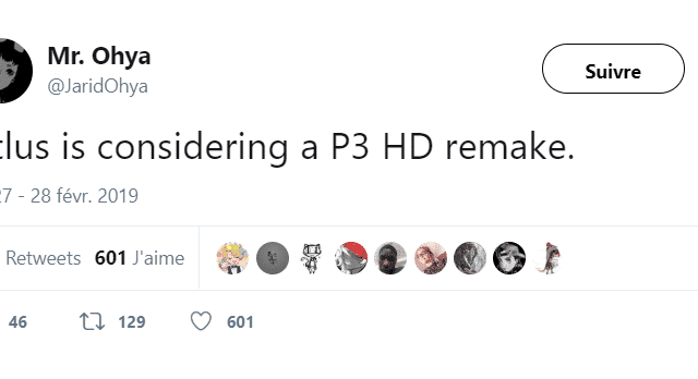 Persona - Persona 3 Remake tweet