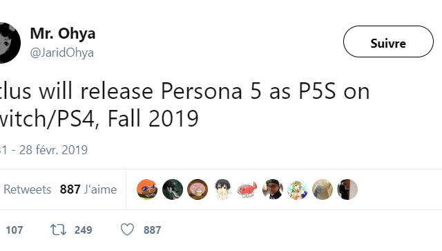 Persona - Persona 5S tweet