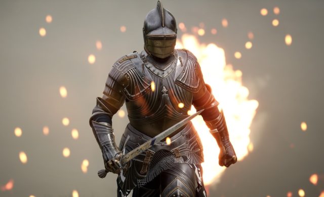 Chevalier de Mordhau sur fond de flammes