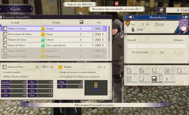 Test Fire Emblem: Three Houses - statistiques des escouades