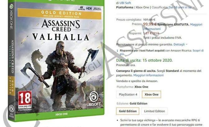 Assassin's Creed Valhalla amazon italien