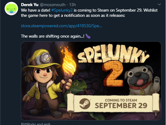 Spelunky 2 Mossmouth twitter