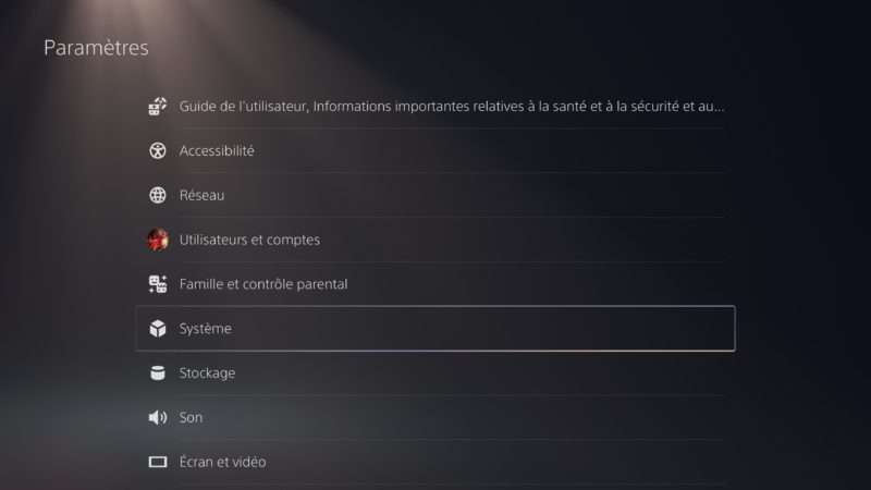 PS5 - menu paramètre