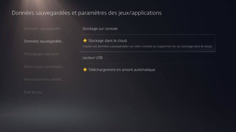 PS5 - stockage dans le cloud