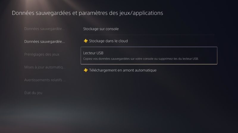 PS5 - transfert via stockage externe