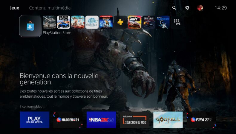 Menu de la PlayStation 5