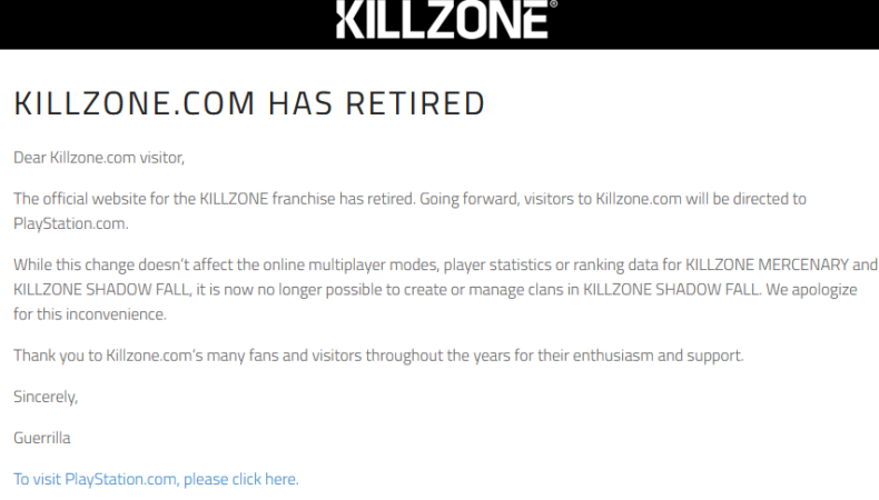 Killzone message site