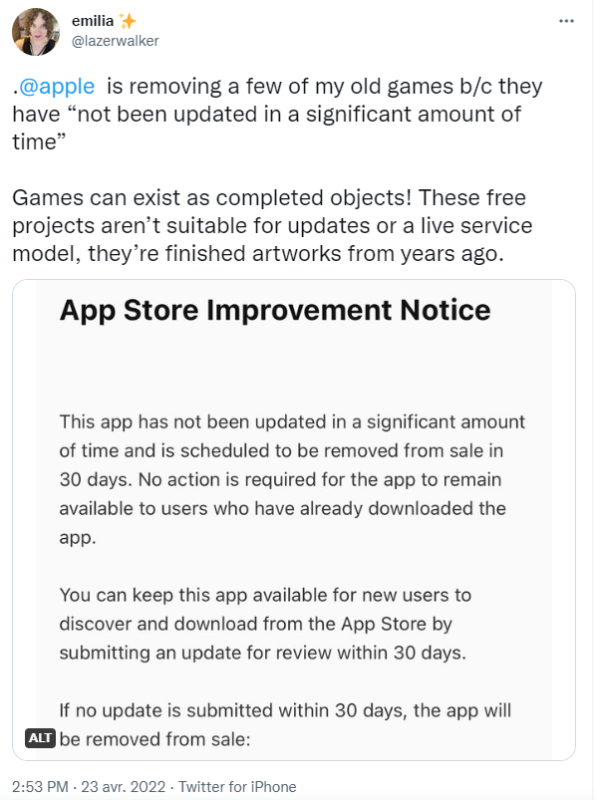 App Store Tweet