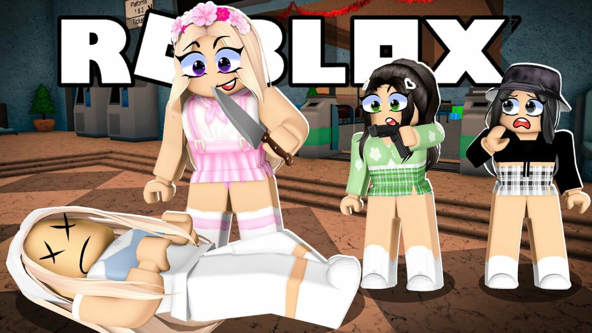 Des personnages de Roblox, armés, en menacent un autre qui semble inconscient