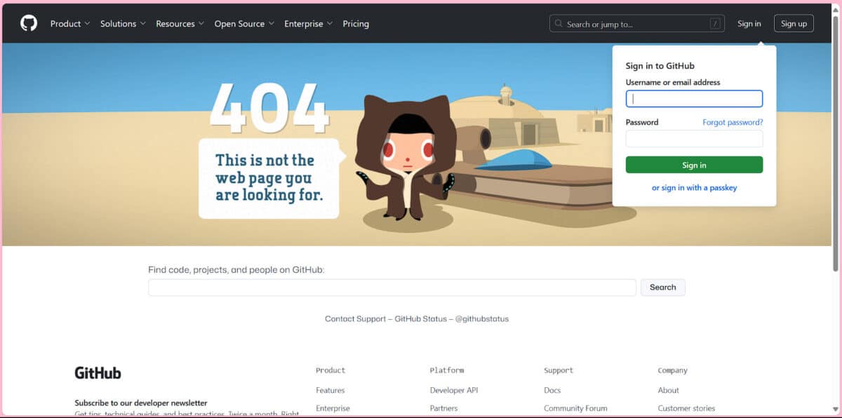 La page GitHub de Ryujinx qui renvoie une erreur 404 depuis les accusations de piratage de Nintendo