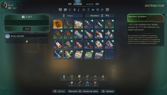 L'inventaire, un peu fouilli et rempli de loot en tout genre
